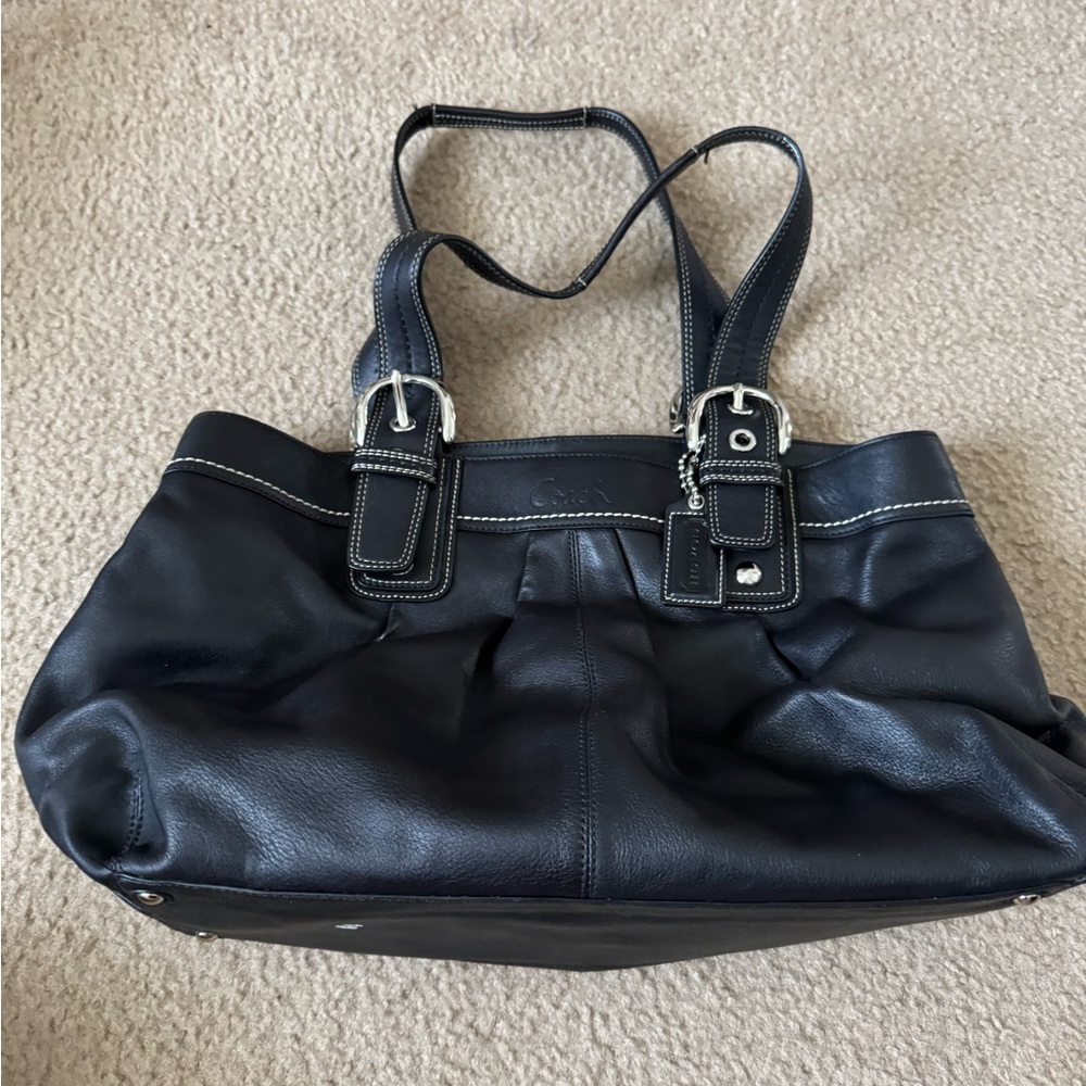 Large Black Coach Leather Tote Bag